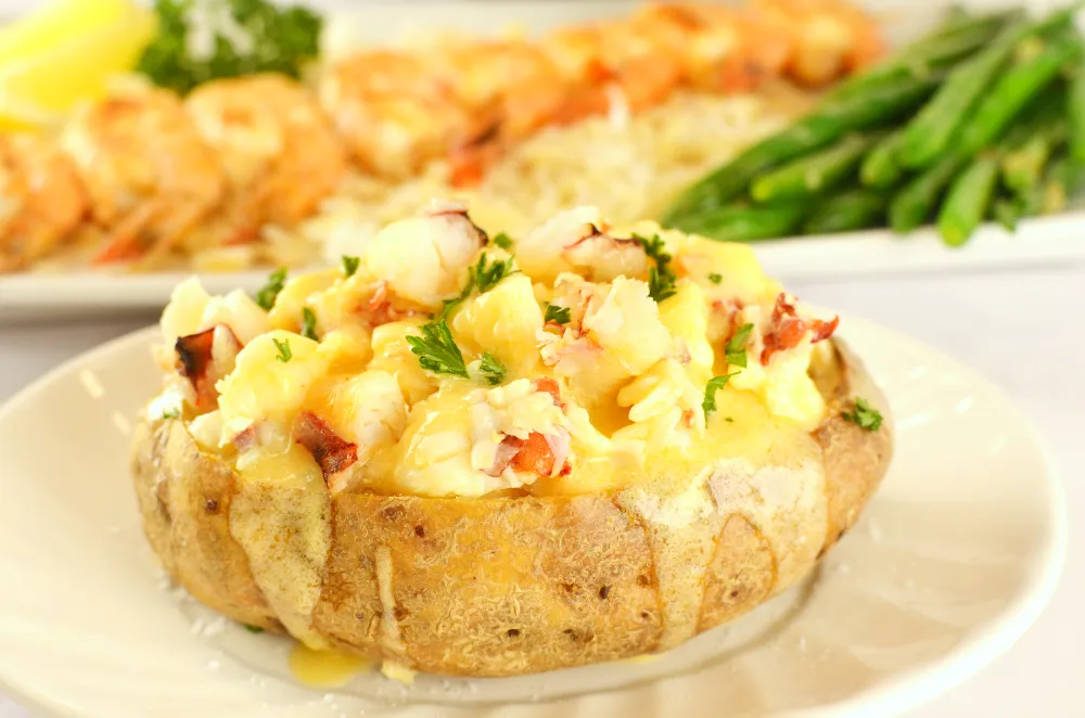 Fresh Cheddar Bay Biscuits with garlic butter shrimp and seafood pasta Alfredo copycat meal