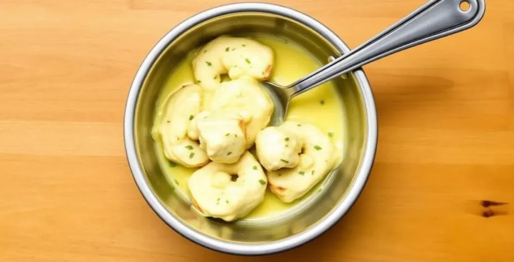 Homemade Red Lobster roasted garlic butter recipe with roasted garlic and parsley in a small bowl