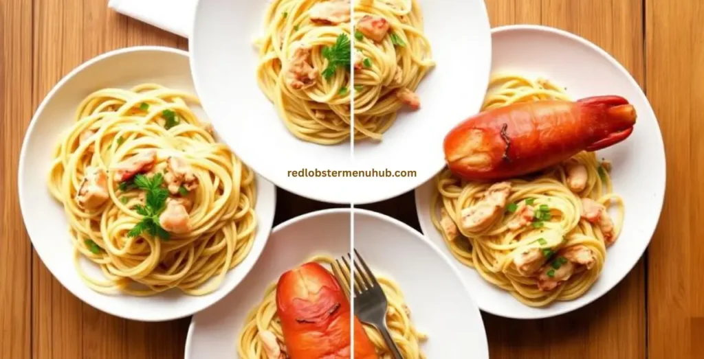 Lobster Pappardelle Pasta compared with shrimp pasta, seafood Alfredo, and crab pasta dishes