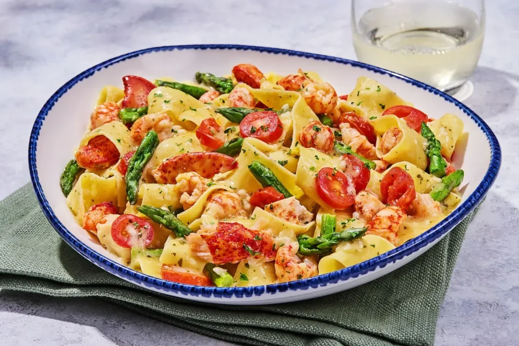 new lobster pappardelle pasta with creamy sauce and tender lobster meat seafood dish