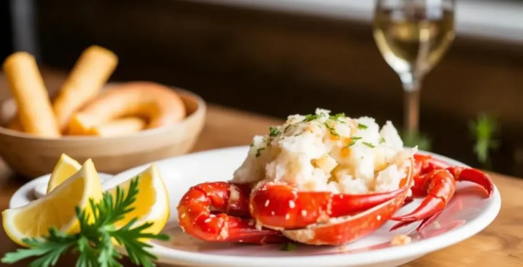 Red lobster snow crab with roasted garlic butter served with tender crab legs and creamy garlic butter seafood sauce