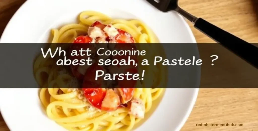 Lobster Pappardelle Pasta served with bread, side dishes, and seafood restaurant accompaniments