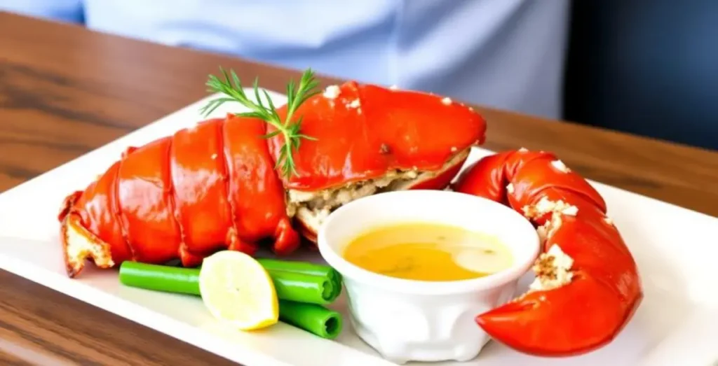 What is Red Lobster snow crab with roasted garlic butter showing steamed crab legs and garlic butter sauce