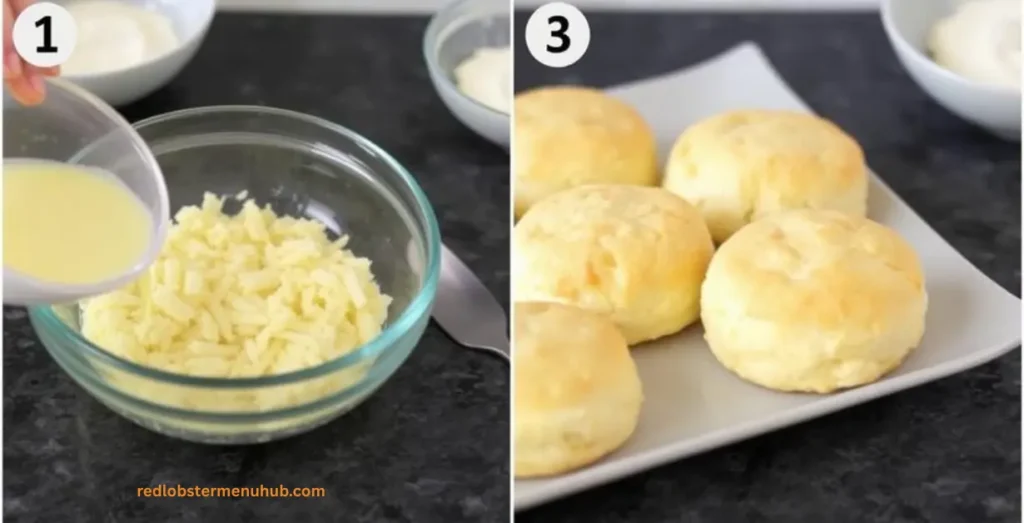 Preparing homemade Red Lobster Cheddar Bay Biscuits dough before baking