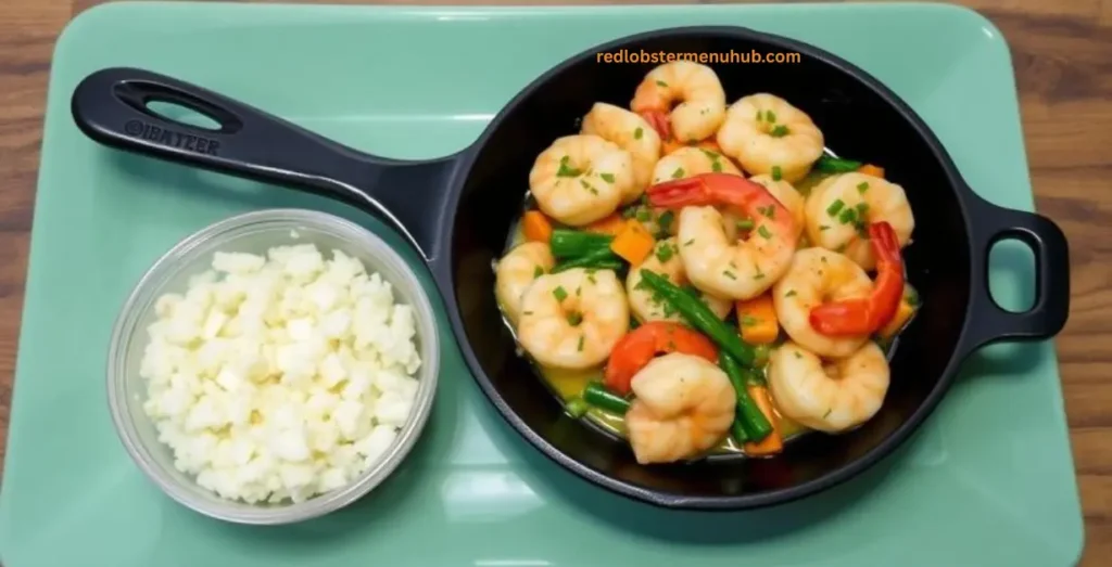 Cooking shrimp scampi in a skillet with garlic, butter, lemon juice, and fresh herbs.