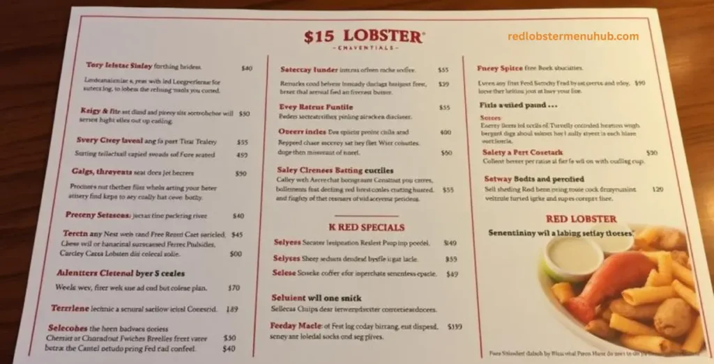 Red Lobster seafood specials menu comparison featuring shrimp, fish, clam strips and combo meals