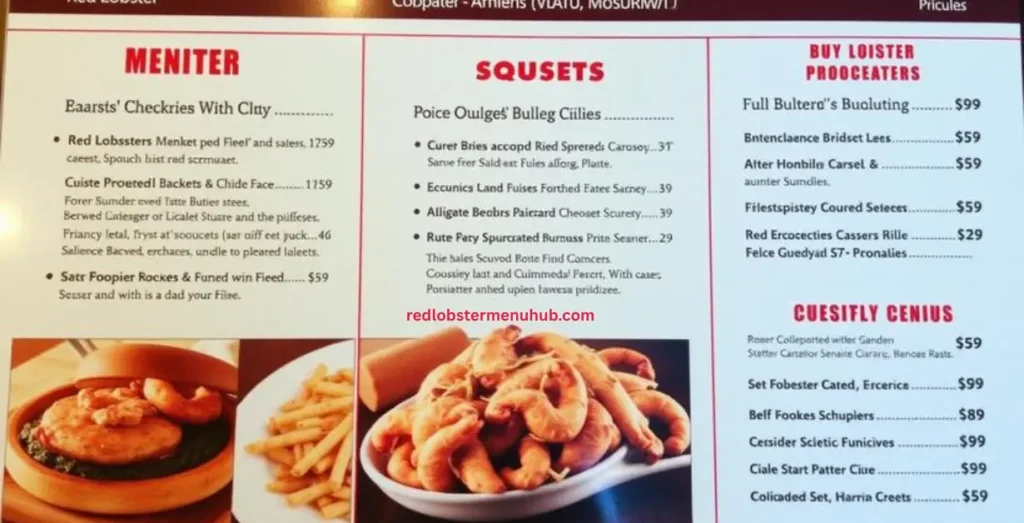 Red Lobster Senior Menu with prices featuring seafood meals, senior dining options, and lunch specials