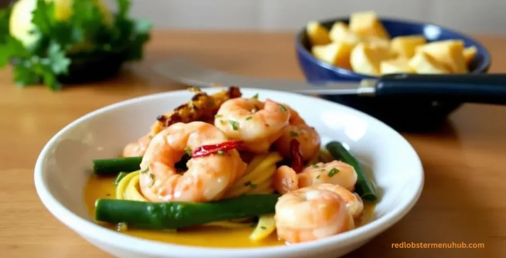Red Lobster Shrimp Scampi Recipe served with garlic butter sauce, fresh parsley, and lemon wedges.