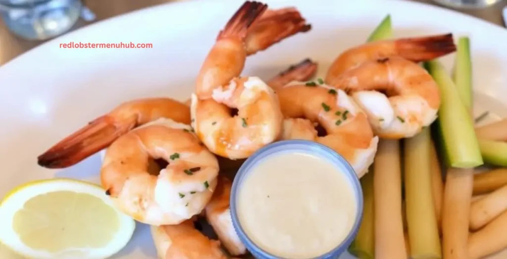 Close-up of Red Lobster's Garlic-Grilled Shrimp with garlic butter and fresh herbs.