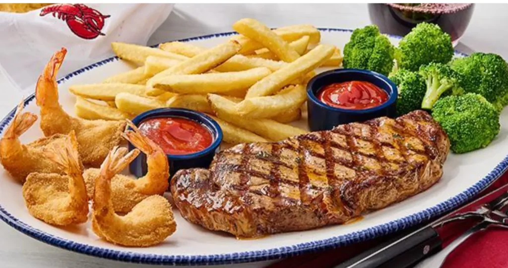 Red Lobster Surf & Turf Maine Lobster Tail with 6 oz. Filet Mignon served with two side dishes