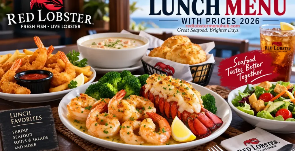 Red Lobster lunch menu 2026 with shrimp, seafood and lunch favorites